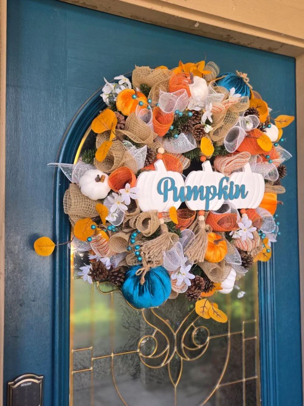 The Perfect Pumpkin Orange & Turquoise Fall Wreath